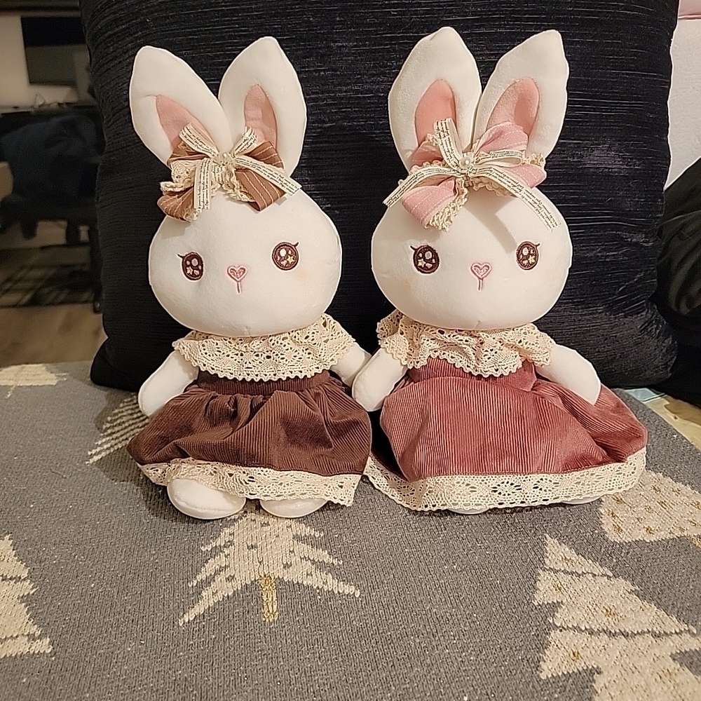 Adorable White and Brown Stuffed Bunny Toy